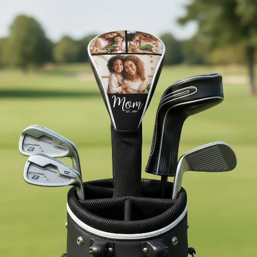Mom Established Date Bold Script Modern 3 Photo Golfheadcover