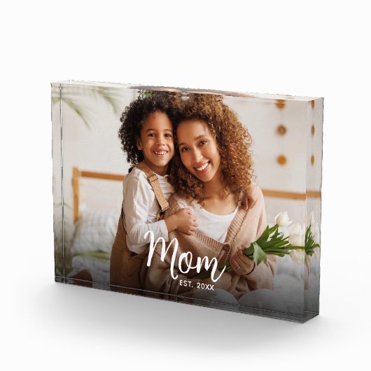 Mom Established Date Custom White Script Modern Fotoblokken (Rechts)