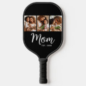 Mom Established Date Fun Script on Black 3 Photo Pickleball Paddle (Voorkant)