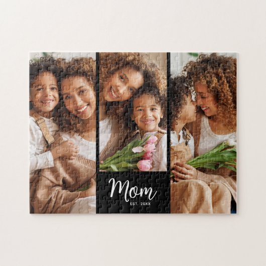 Mom Established Date Script 3 Photo Bold Modern Legpuzzel (Horizontaal)