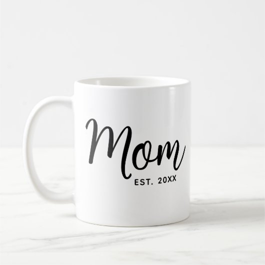 Mom Established Date Script Black New Mom Gift Fun Koffiemok (Links)