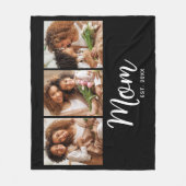 Mom Established Date White Script on Black 3 Photo Fleece Deken (Voorkant)