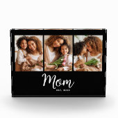Mom Established Date White Script on Black Modern Fotoblokken (Voorkant)