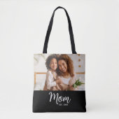 Mom Established Date White Script Photo on Black  Tote Bag (Voorkant)