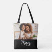 Mom Established Date White Script Photo on Black  Tote Bag (Achterkant)