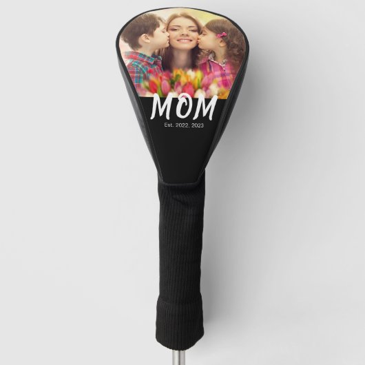 Mom Established Elegant Bold Font Black Photo Golfheadcover (Voorkant)