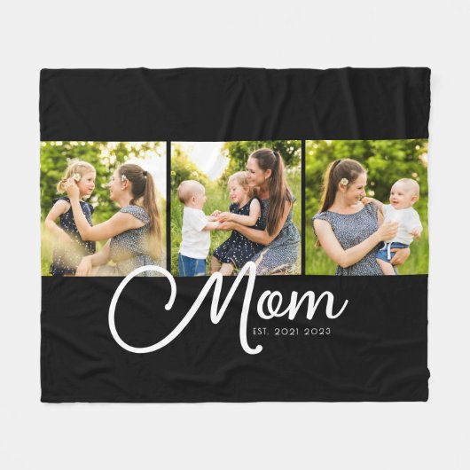 Mom Established Elegant Script Black 3 Photo  Fleece Deken (Voorkant (Horizontaal))