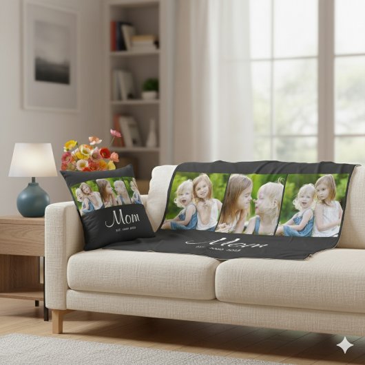 Mom Established Elegant Script Black 3 Photo Fleece Deken