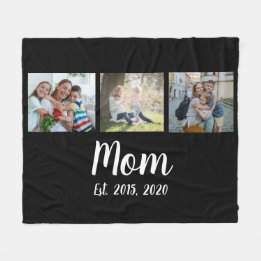 Mom Established Elegant Script Black 3 Photo Fleece Deken