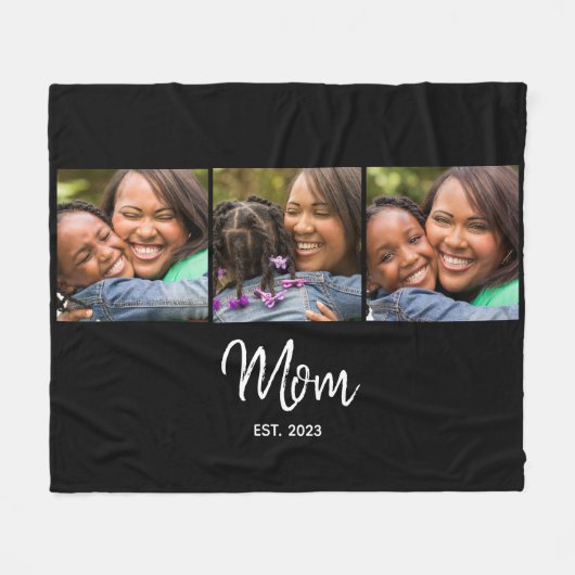 Mom Established Elegant Script Black 3 Photo  Fleece Deken (Voorkant (Horizontaal))