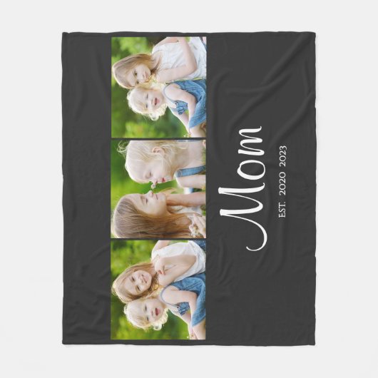 Mom Established Elegant Script Black 3 Photo Fleece Deken (Voorkant)