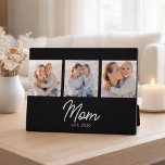Mom Established Elegant Script Black 3 Photo Fotoplaat<br><div class="desc">Black White Mom Established Script 3 Photo Design. Replace the photos with your own of your kids and change the year to the year/ years you became a mom.</div>