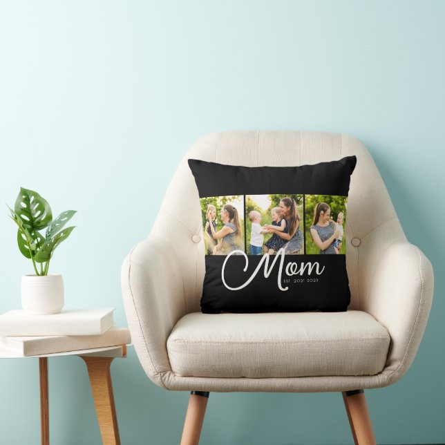 Mom Established Elegant Script Black 3 Photo  Kussen (Stoel)