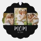 Mom Established Elegant Script Black 3 Photo  Ornament Kaart (Voorkant)