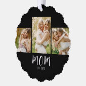 Mom Established Elegant Script Black 3 Photo  Ornament Kaart (Links)