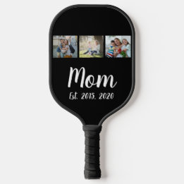 Mom Established Elegant Script Black 3 Photo Pickleball Paddle