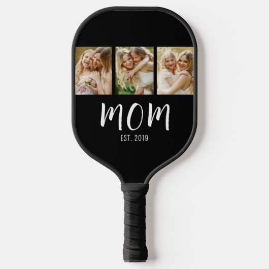 Mom Established Elegant Script Black 3 Photo  Pickleball Paddle (Voorkant)