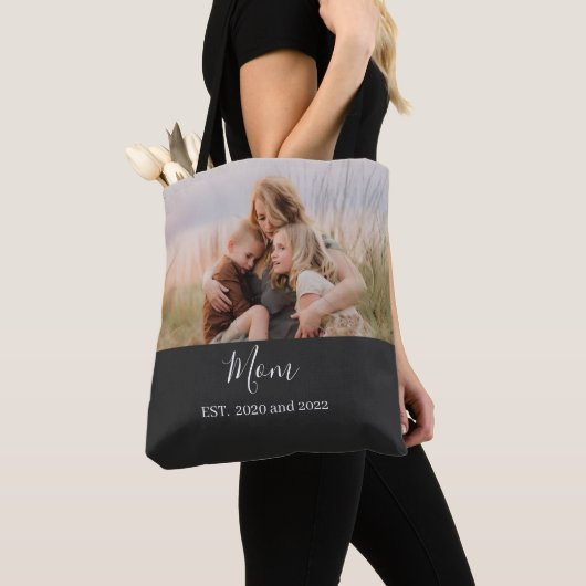 Mom Established Elegant Script Photo Tote Bag (Dichtbij)