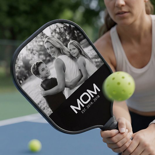 Mom Established Fun Bold Photo  Pickleball Paddle