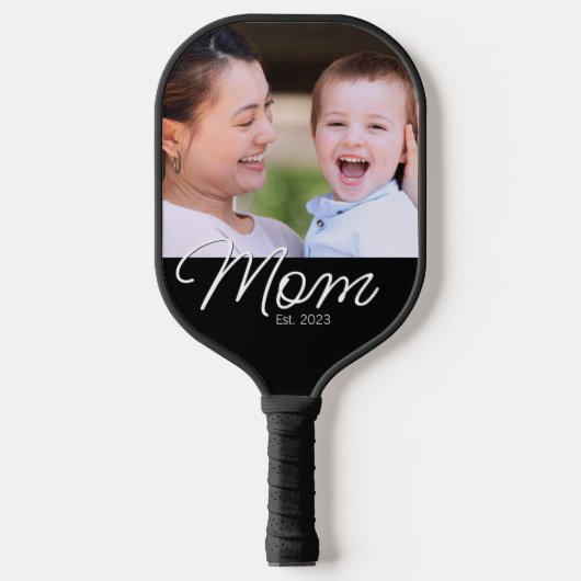 Mom Established Fun Script Photo Pickleball Paddle (Voorkant)