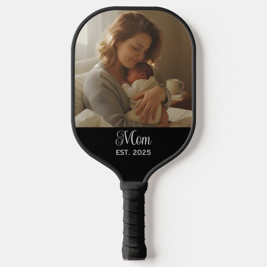 Mom Established Fun Script Photo Pickleball Paddle (Voorkant)
