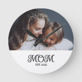 Mom Established Modern Black Script Photo Ronde Klok (Voorkant)