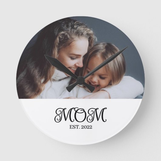 Mom Established Modern Black Script Photo Ronde Klok (Voorkant)