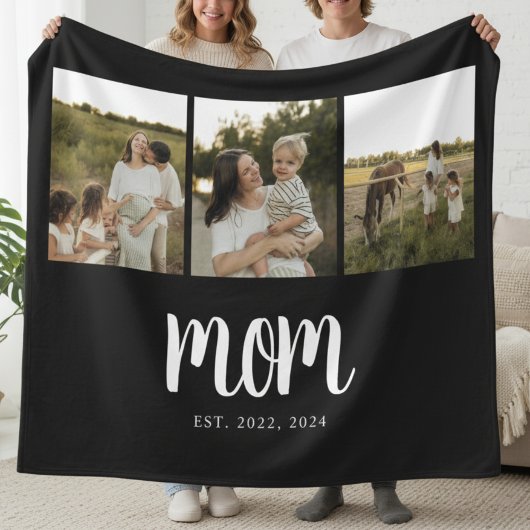 Mom Established Modern Bold Script Black 3 Photo Fleece Deken