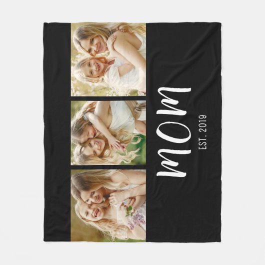 Mom Established Modern Bold Script Black 3 Photo Fleece Deken (Voorkant)