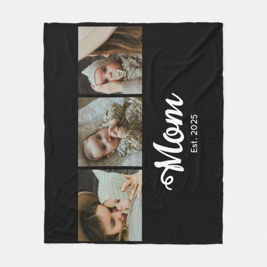 Mom Established Modern Bold Script Black 3 Photo Fleece Deken (Voorkant)
