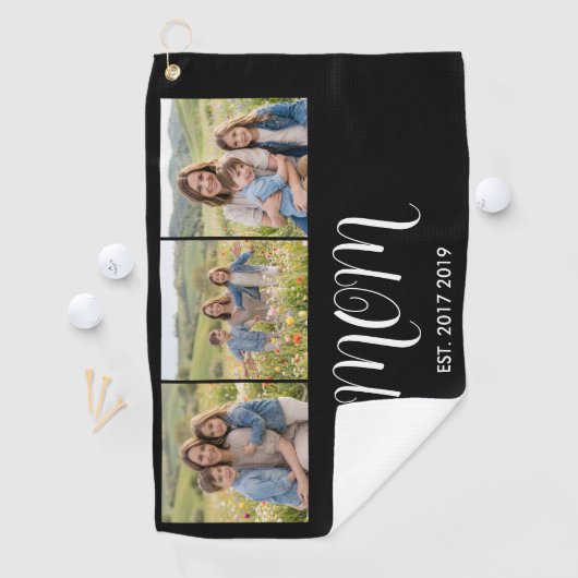 Mom Established Modern Bold Script Black 3 Photo Golfhanddoek (Insitu)