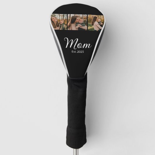 Mom Established Modern Bold Script Black 3 Photo Golfheadcover (Voorkant)