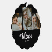 Mom Established Modern Bold Script Black 3 Photo Ornament Kaart (Rechts)