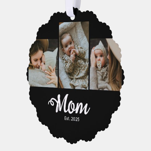 Mom Established Modern Bold Script Black 3 Photo Ornament Kaart (Links)