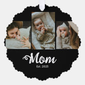 Mom Established Modern Bold Script Black 3 Photo Ornament Kaart (Voorkant)