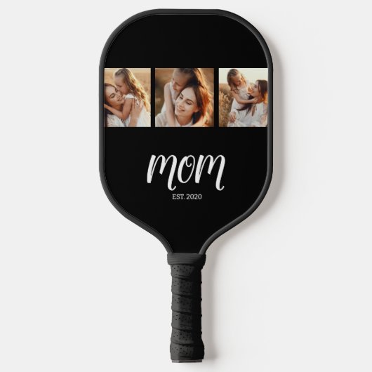 Mom Established Modern Bold Script Black 3 Photo Pickleball Paddle (Voorkant)