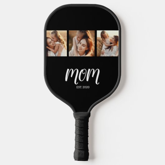 Mom Established Modern Bold Script Black 3 Photo Pickleball Paddle (Achterkant)