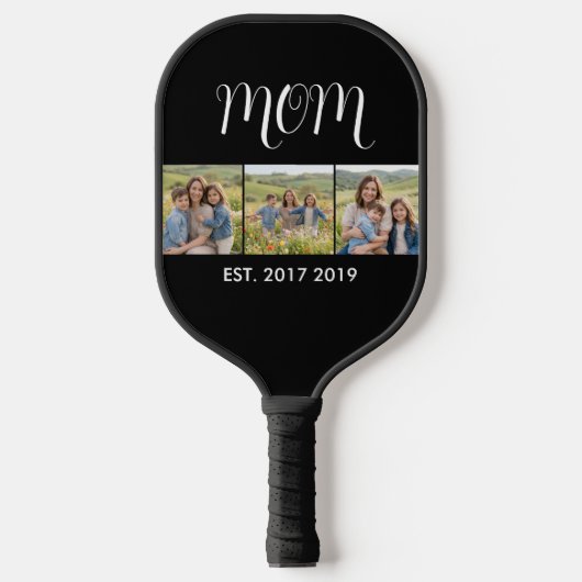 Mom Established Modern Bold Script Black 3 Photo Pickleball Paddle (Voorkant)