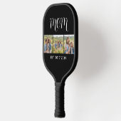 Mom Established Modern Bold Script Black 3 Photo Pickleball Paddle (Links)