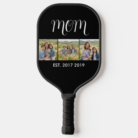 Mom Established Modern Bold Script Black 3 Photo Pickleball Paddle (Achterkant)