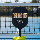 Mom Established Modern Bold Script Black 3 Photo Pickleball Paddle