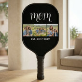 Mom Established Modern Bold Script Black 3 Photo Pickleball Paddle