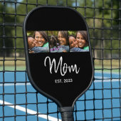 Mom Established Modern Bold Script Black 3 Photo Pickleball Paddle