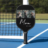 Mom Established Modern Bold Script Black 3 Photo Pickleball Paddle