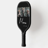 Mom Established Modern Bold Script Black 3 Photo Pickleball Paddle (Links)