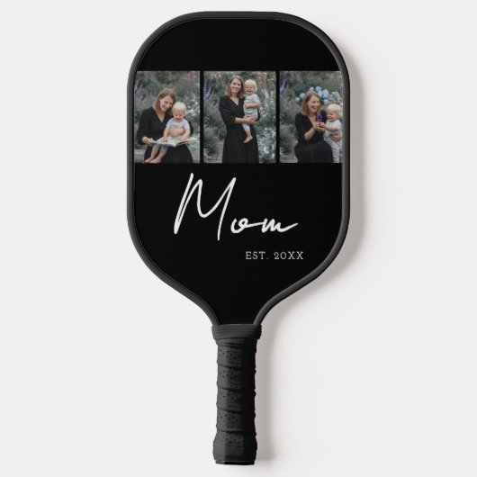 Mom Established Modern Bold Script Black 3 Photo Pickleball Paddle (Achterkant)