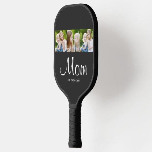 Mom Established Modern Bold Script Black 3 Photo Pickleball Paddle (Links)