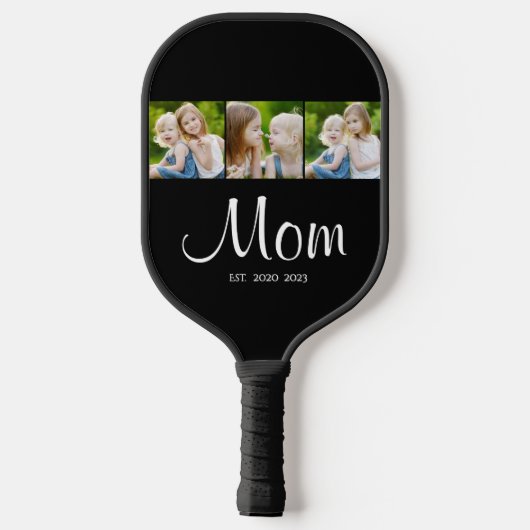 Mom Established Modern Bold Script Black 3 Photo Pickleball Paddle (Achterkant)