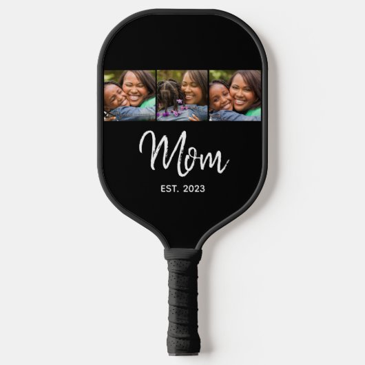 Mom Established Modern Bold Script Black 3 Photo Pickleball Paddle (Voorkant)