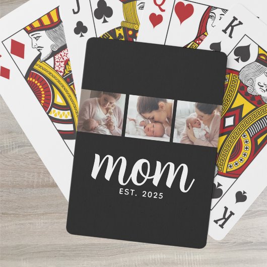 Mom Established Modern Bold Script Black 3 Photo Pokerkaarten
